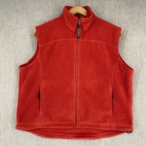 LL Bean Vest Womens Large Orange Fleece Full Zip Outdoor Zipper Pocket Hike Camp